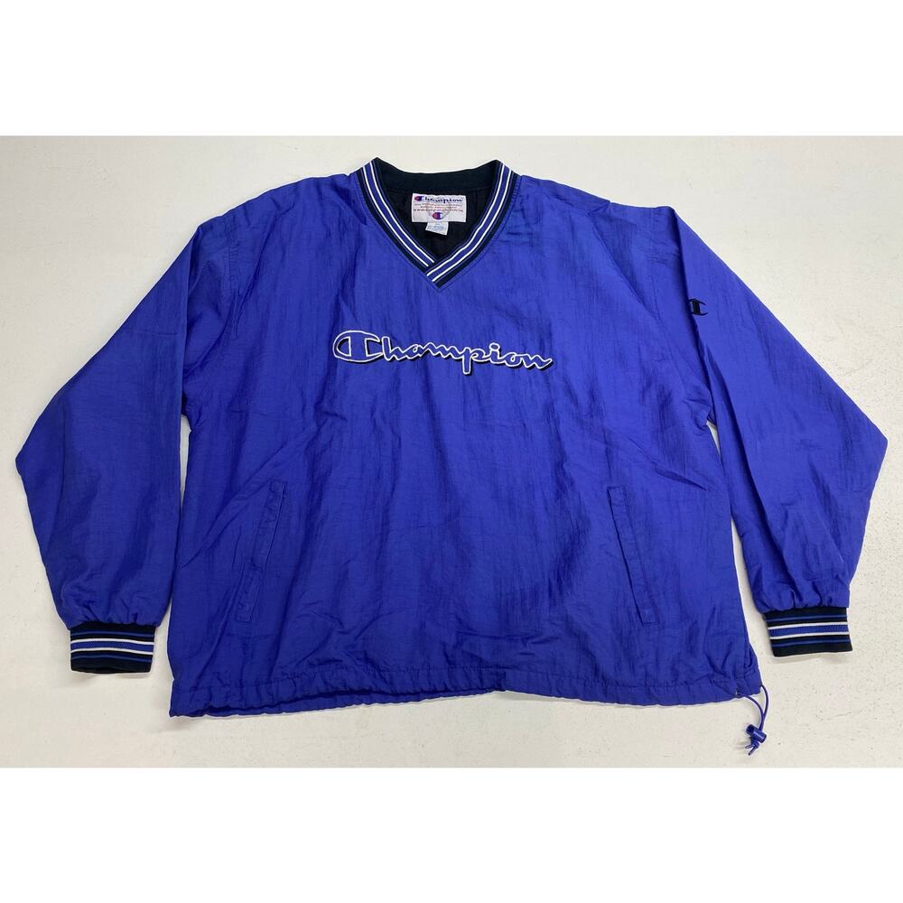 VTG 90s RETRO Champion spell-out nylon knit collar pullover windbreaker jacket